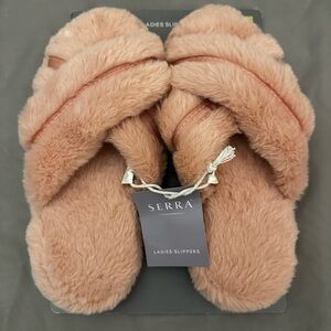 Serra Ladies Indoor Slippers Fluffy Pink Size 5-6